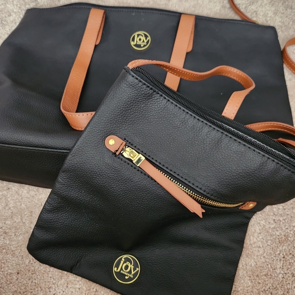 Black Leather Tote Bag and Crossbody - Picture 3 of 6